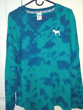 PINK VICTORIA SECRET Tie-Dye Long Sleeve Tee with Dog Logo oversized fit